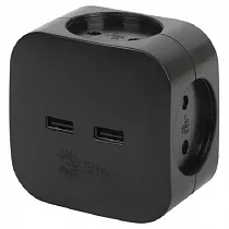 Разветвитель электрический ЭРА SP-4-USB-B на 4 розетки 220V + 2xUSB 2400mA, без заземл 10А (черный) на сайте Стройсервис
