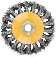 Щетка колесо с наклоном, гайка М14, витая проволока, нержавеющая сталь, Профи 125 мм на сайте Стройсервис
