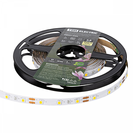 Лента светодиодная белый 3м/уп 4.8W/m 2835 (8mm) 60LED/м IP20 6000К 18Вт SQ0331-0224 TDM на сайте Стройсервис
