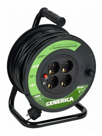 Удлинитель на катушке 4х30м с заземл. 16А IP20 3.5кВт WKP20-16-04-30-G GENERICA на сайте Стройсервис
