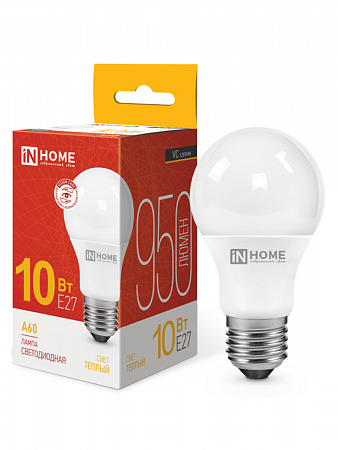Лампа светодиодная LED-A60-VC 10Вт тепл. бел. 230В E27 3000К IN HOME  на сайте Стройсервис
