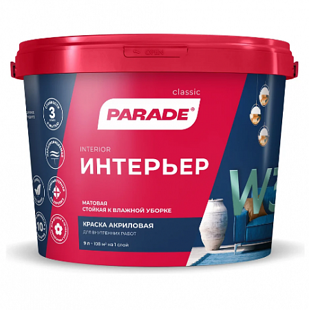 0005870 Краска акрил. PARADE W4 Дом & Офис база А 9л Россия на сайте Стройсервис
