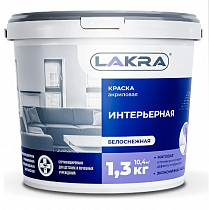 Краска ВД интерьерная акриловая белоснежная ЛАКРА 1,3кг на сайте Стройсервис
