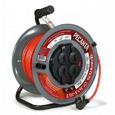 УДЛИНИТЕЛЬ СИЛОВОЙ НА МЕТАЛЛИЧЕСКОЙ КАТУШКЕ РЕСАНТА СУ-3Х1,5-30/3 на сайте Стройсервис
