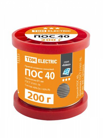Припой ПОС 40, проволока, ГОСТ 21931-76, Ø1 мм, 200 г, катушка, серия "Алмаз" TDM на сайте Стройсервис
