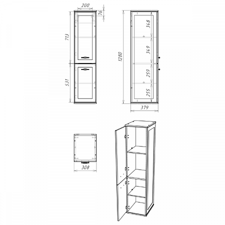 Пенал подвесной 30 Belle без ящика левый DB1207P Домино (1)