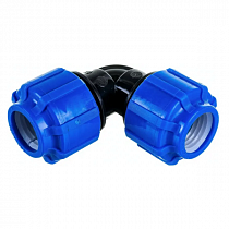 Угольник вода ПНД соединит. Дн63мм  на сайте Стройсервис
