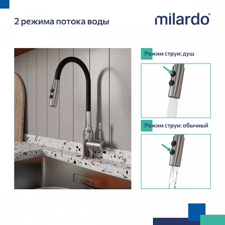 Смеситель для кухни с гибким изливом Meal M01SB2FM05 хром/черный Milardo