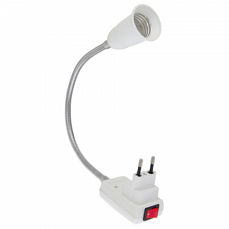 Переходник Е27 вилка гибкий 300мм с выключателем, белый, TDM на сайте Стройсервис
