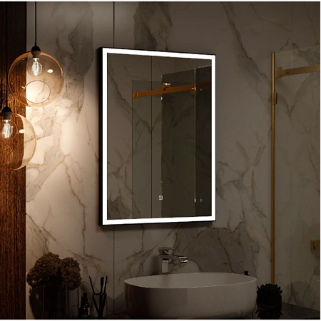 Зеркало Frame Black LED 600*800 с сенсором черный алюминевый профиль 3ЛП948 Агава на сайте Стройсервис
