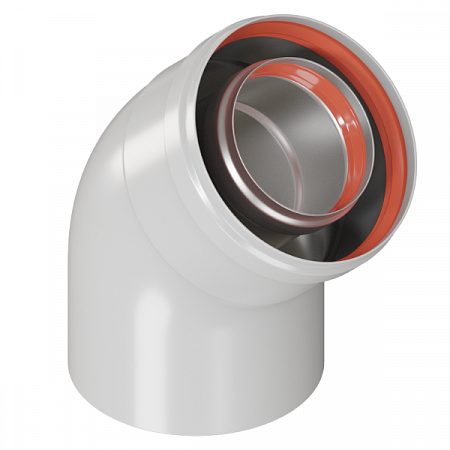 Колено коаксиальное промежуточное d60/100 х 45° на сайте Стройсервис
