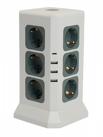 Удлинитель 12х1,5м с заземл. 3520Вт 3USB A + 1C 5V 3,4A, ПВС 3х1,0 белый 49991 STEKKER на сайте Стройсервис
