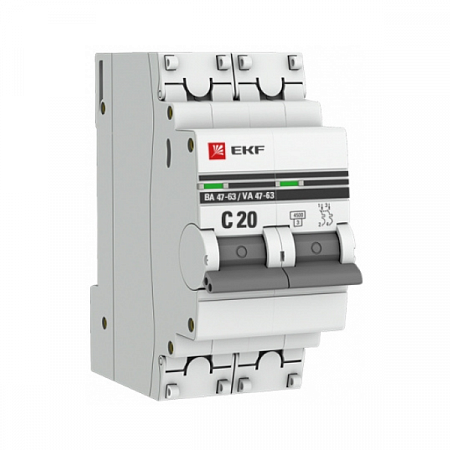 Выключатель автоматический PROxima EKF 2п С20А 4.5кА ВА47-63 mcb4763-2-20C-pro на сайте Стройсервис
