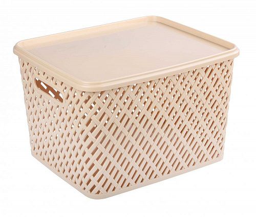 Корзина для хранения пластм. "Плетенка" 350х290х225мм с Крышкой, Бежевая (Октябрьский) на сайте Стройсервис
