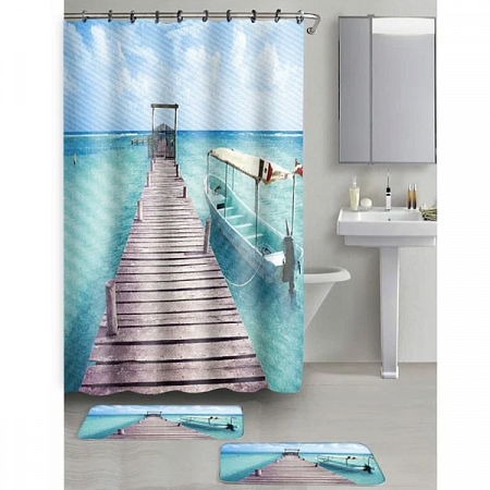 Набор для ванной Рыжий кот Океан, 2 коврика + штора (3 предм) на сайте Стройсервис
