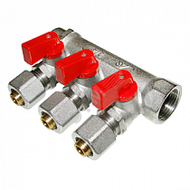 Коллектор AQUALINK с кранами и евроконусом для МП  3/4"х16х4 выхода  на сайте Стройсервис
