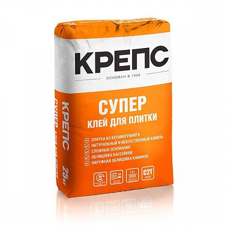 Клей для плитки Крепс Супер, 25кг на сайте Стройсервис
