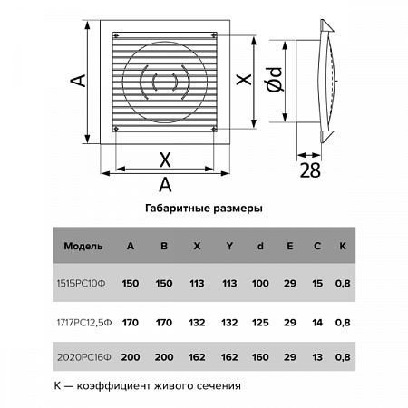 Решетка вентиляционная прямоточная с фланцем 2020РС16Ф пластик белый ERA (3)