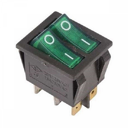 Выключатель клавишный 250В 15А (6с) ON-OFF зел. с подсветкой ДВОЙНОЙ (RWB-511 SC-797) Rexant 36-2412 на сайте Стройсервис
