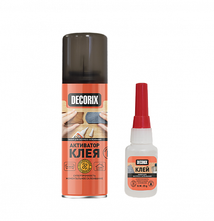 Клей двухкомпонентный для экспресс-склеивания DECORIX: Супер клей 25г + Аэрозольный активатор 140мл на сайте Стройсервис
