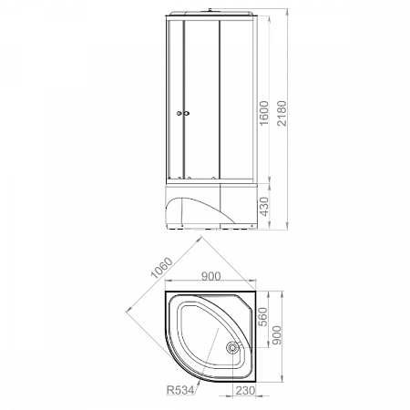 Душевая Кабина DOMANI-SPA Delight Slim 99high высокий поддон, ЧЕРНЫЕ стенки, прозрачные стекла, б/э