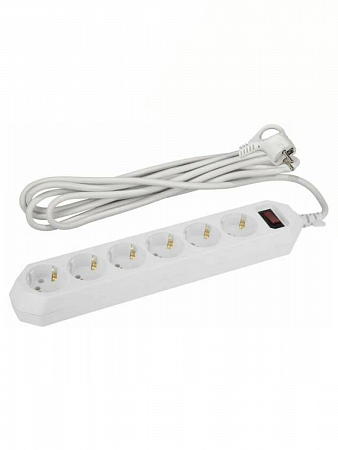 Удлинитель с сетевым фильтром 6х5м с заземл. с выкл. 10А белый Б0037264 ЭРА на сайте Стройсервис
