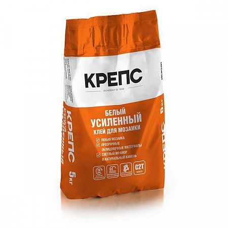 Клей для плитки Крепс Усиленный Белый 5кг на сайте Стройсервис

