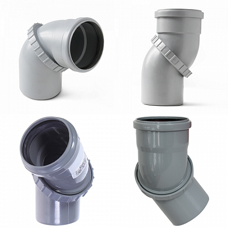 Отвод канализационный серый Ду 110мм регулируемый на сайте Стройсервис
