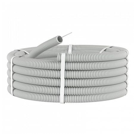 Труба гофрированная ПВХ серая d-16 мм с зондом 10м IEK на сайте Стройсервис
