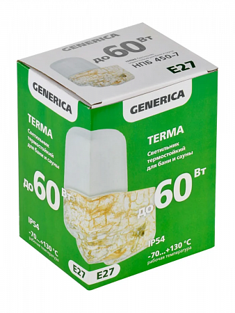 Светильник для бани керамич/стекло 60Вт Е27 IP54 угловой белый мрамор GENERICA TERMA (1)