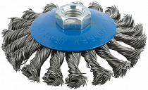 Щетка колесо с наклоном, гайка М14, стальная витая проволока 100 мм 38936М на сайте Стройсервис
