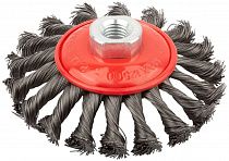 Щетка колесо с наклоном, гайка М14, стальная витая проволока 100 мм на сайте Стройсервис
