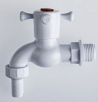 Кран  водоразборный ПЛАСТ. БЕЛЫЙ 1/2" НР КРЕСТ со штуцером арт. 8033 на сайте Стройсервис
