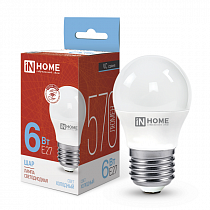 Лампа светодиодная E27 6Вт 6500К 230В шар, холод. белый 30654 IN HOME на сайте Стройсервис
