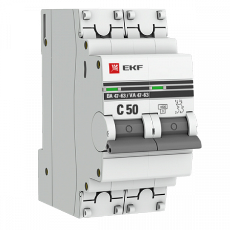 Выключатель авт. мод. 2п C 50А ВА 47-63 4.5кА PROxima EKF mcb4763-2-50C-pro на сайте Стройсервис
