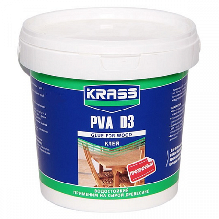 Клей ПВА D3 водостойкий для древесины KRASS 0,5л