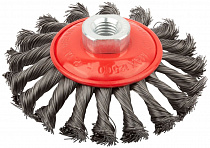 Щетка колесо с наклоном, гайка М14, стальная витая проволока 125 мм на сайте Стройсервис
