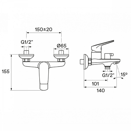 Смеситель для ванны Кант короткий излив, хром WH5A10002C001 Santek