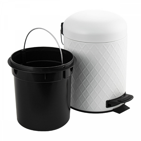 Ведро круглое с узором 12л нерж. (белое с педалью) Санакс (4)