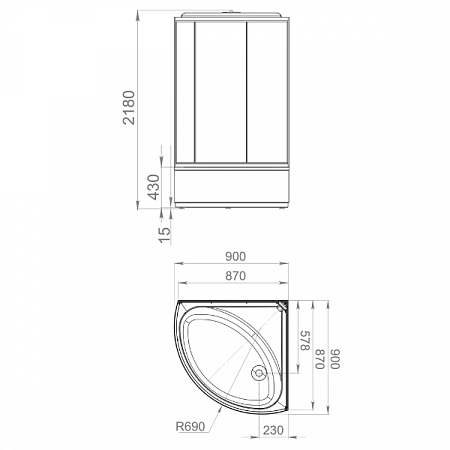 Душевая Кабина DOMANI-SPA Delight SIMPLE 99high высокий поддон, белые стенки, прозрачные стекла, б/э