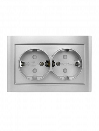 Розетка 2-м СП Бриллиант 16А IP20  с заземл. защ. шторки серебр. 7949797 UNIVersal на сайте Стройсервис
