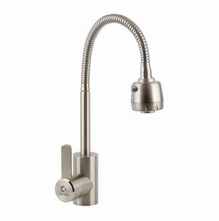 Смеситель для кухни с гибким изливом АК77025 (без подводки)  нерж. AquaKratos  на сайте Стройсервис
