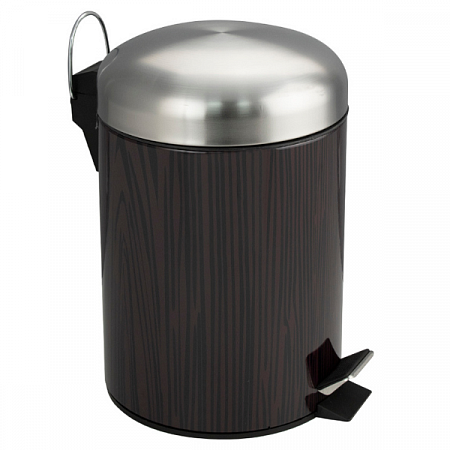 Ведро Санакс круглое 5л нерж. ТЕМНОЕ ДЕРЕВО ( кожаные вставки с педалью ) 1405 на сайте Стройсервис
