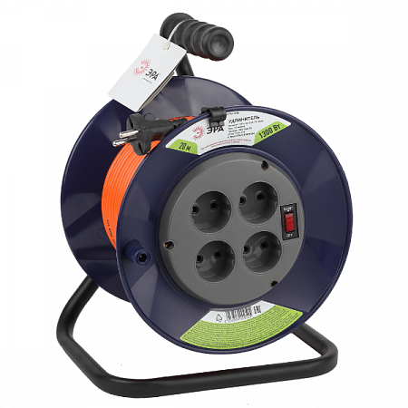 Удлинитель катушка б/з ПВС 2*0,75 20м 4гн. 6А 1300Вт RPx-4s-2x0.75-20m ЭРА на сайте Стройсервис
