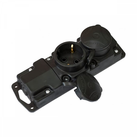 Розетка каучук с/з 2 мест.черная прямая с заглушками 16А 250В IP44 СВЕТОПРИБОР на сайте Стройсервис
