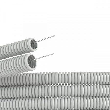 Труба ПВХ гибкая гофрированная д.40 мм, лёгкая, с протяжкой, цвет серый, (Бухта 25м) на сайте Стройсервис
