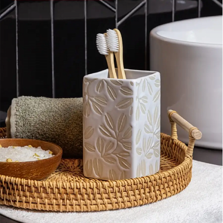 Стакан д/зубных щеток ВаннДерЛиф, керамика,цвет белый с бежевым рисунком 60710 Master House на сайте Стройсервис
