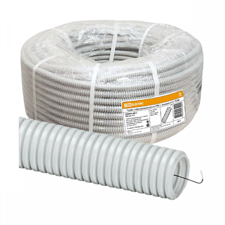 Труба гофрированная ПВХ серая d-16 мм  с зондом (50 м) TDM Electric на сайте Стройсервис
