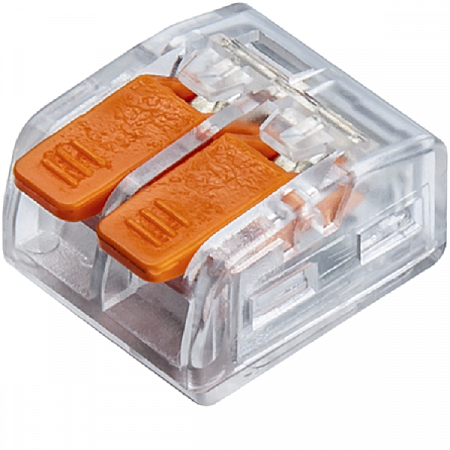 Клемма строительно-монтаж. с рычагом 2х(0,08-4,0 мм)², прозрачная, оранжевая на сайте Стройсервис
