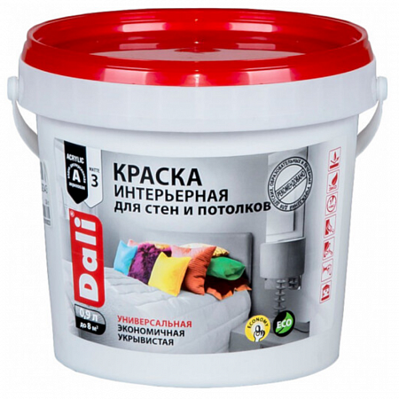 Краска ВД интерьерная супербелый  0,9л база А (белый) ДАЛИ *6 на сайте Стройсервис
